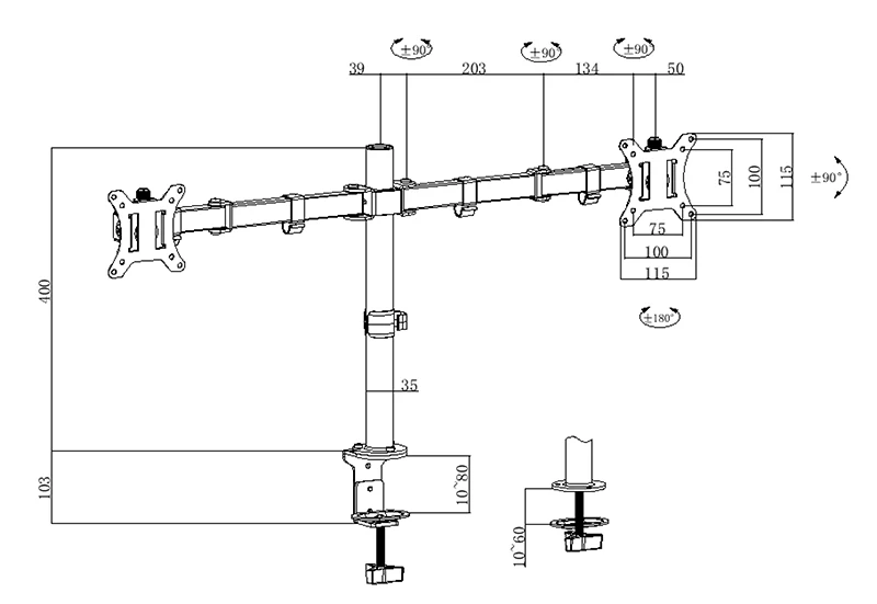 Настольный кронштейн C024 для ЖК-монитора с полным движением 360 градусов двойная