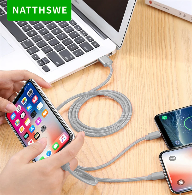 NATTHSWE 3 в 1 кабель для передачи данных Micro usb type-C кабель для быстрой зарядки для iPhone X 8 7 6 iPad samsung Android Phone