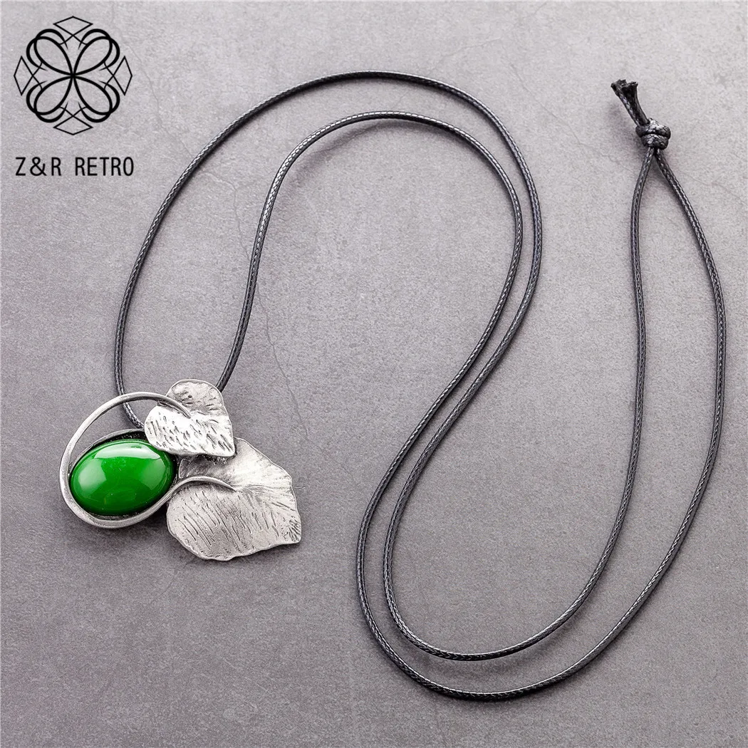 Женское винтажное ожерелье длинное с листьями подвесной кулон в виде растения