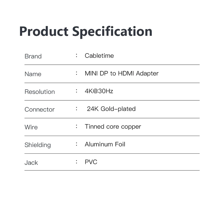 Переходник CABLETIME Thunderbolt Mini DP HDMI штекер гнездо 4K мини порт дисплея к кабелю для ПК