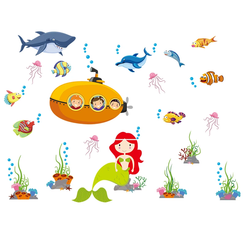 

Cartoon Marine Animal Wall Stickers for Kids Room Bedroom Baby Room Decoration Decals for Furniture Waterproof DIY