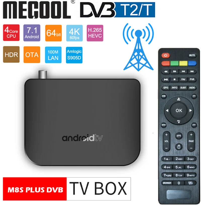 DVB T2 Android 7 1 WiFi TV Box Amlogic S905D 1G ROM 8G RAM 2 4G 100M Поддержка 4K H.265 Mini Thin M8S Plus Media