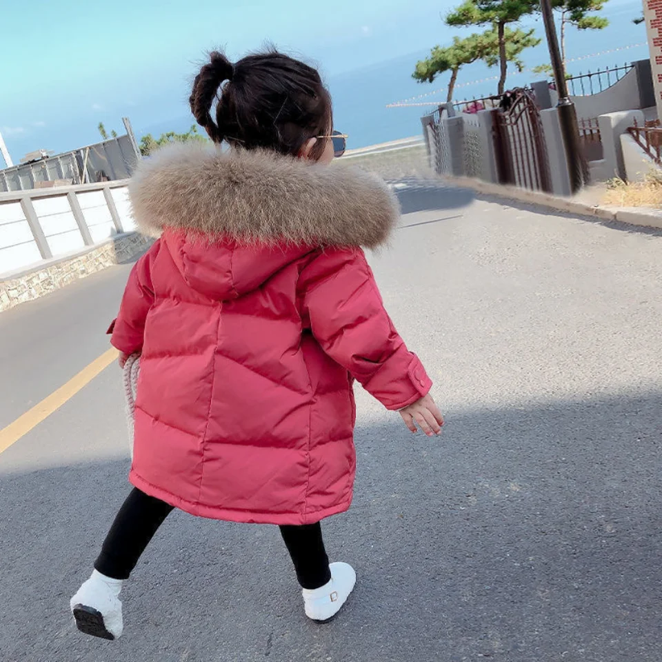 Купи New Fashion Winter Coats For 2 3 4 6 7 8 Yrs Baby Girl Clothes Fur Collar Hooded Down Parkas Mig-length Style Warm Girl Clothing за 1,975 рублей в магазине AliExpress