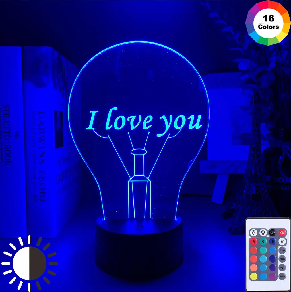3D иллюзия Лампа I Love You для детей Украшения в спальню Ночной светильник Led Цвет