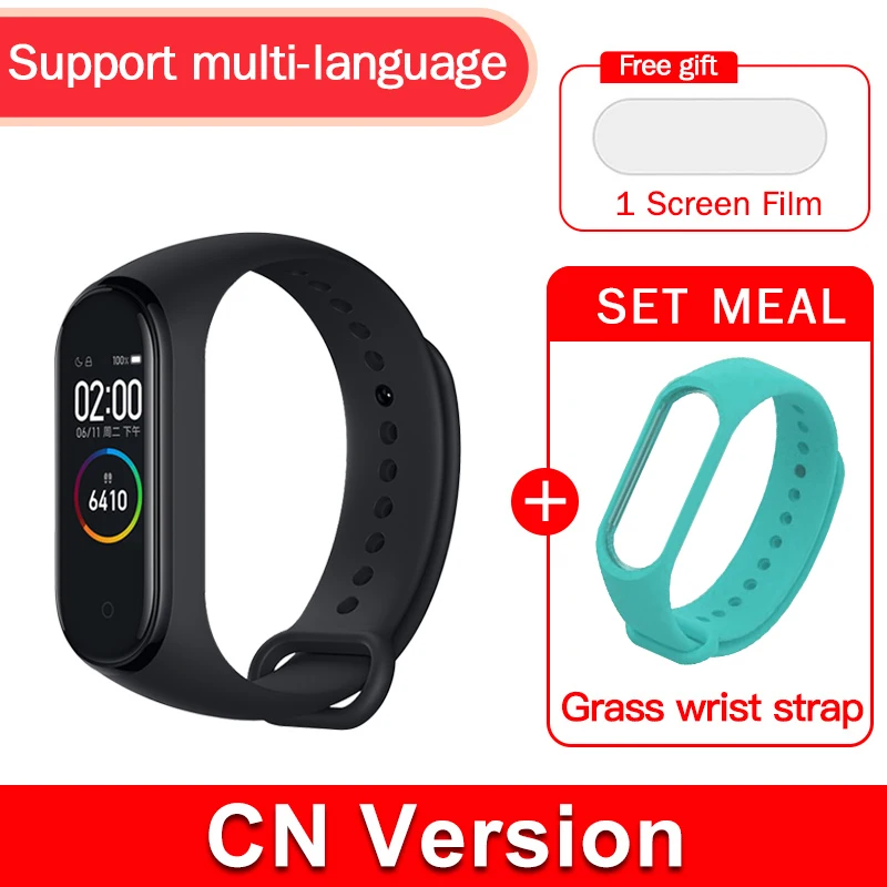 CN Add Grass Strap Глобальная версия,, xiaomi mi band, 4 цвета, экран,, новейший музыкальный умный Браслет, пульсометр, фитнес, 135 мА/ч, bluetooth 5,0 - Цвет: CN Add Grass Strap