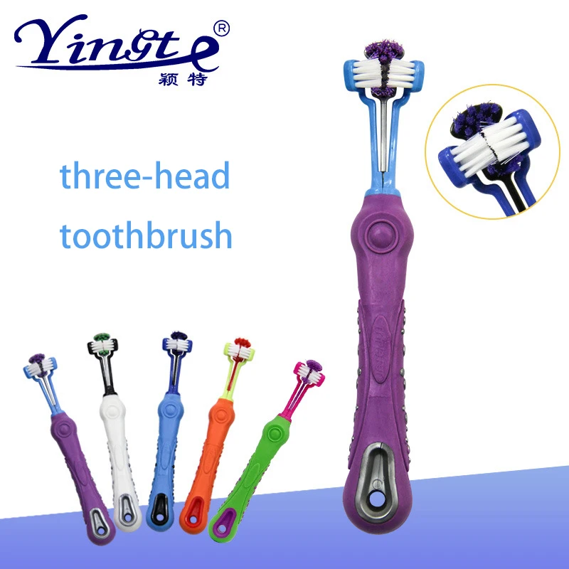 Зубная щетка для домашних животных собак кошек с тремя головками Мягкая зубная