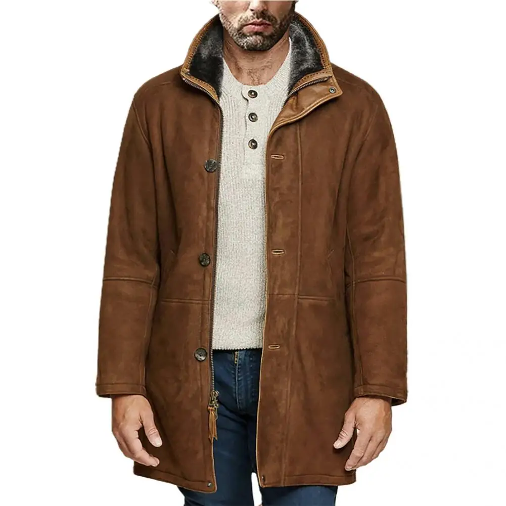 Men Coat Excellent Lint Free Long Sleeve Lapel Long Jacket Men Winter Overcoat for Travel  Overcoat  Winter Overcoat