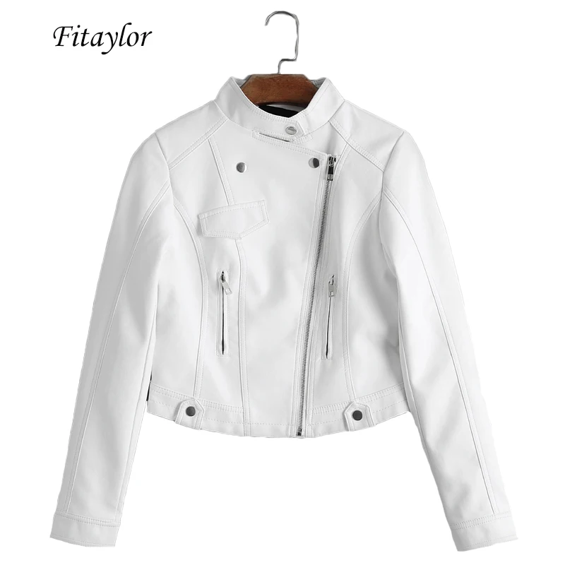 Fitaylor Осенняя Женская куртка из искусственной кожи Розовый Белый Черный