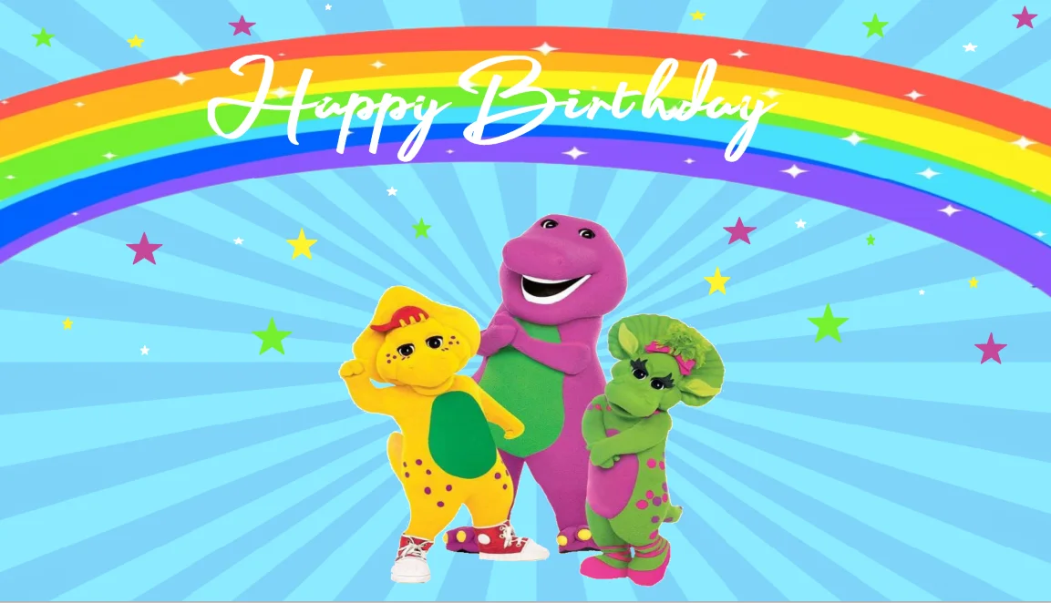 

7x5FT Personalized Barney Dinosaur Dino Happy Birthday Adventure Custom Photo Studio Backdrop Background Vinyl 220cm X 150cm