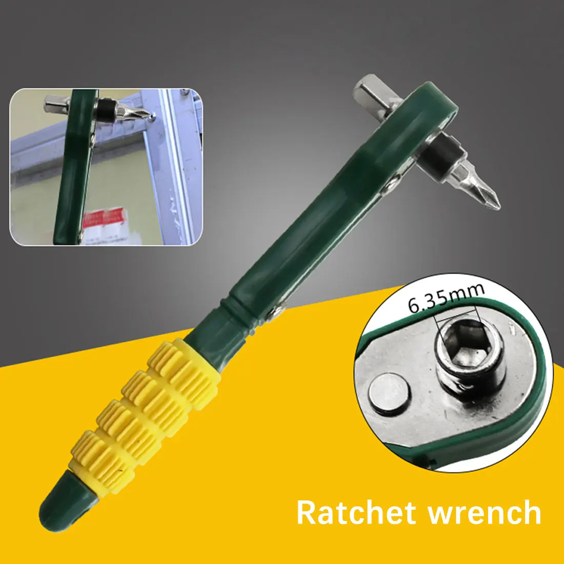 

1/4" 6.35mm Mini Rapid Ratchet Wrench Screwdriver Rod Quick Socket Tools Yellow Green Adjustable Span Release Easy