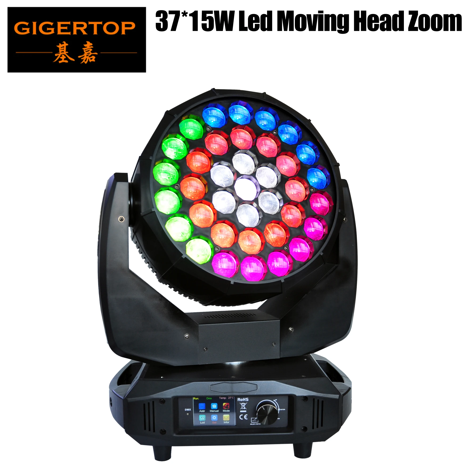 

Gigertop TP-L3715 650 Вт Высокая мощность 37x15 Вт RGBW светодиодный светильник с движущейся головкой новый дизайн 18/42 DMX канальный звук/автоматическая ра...