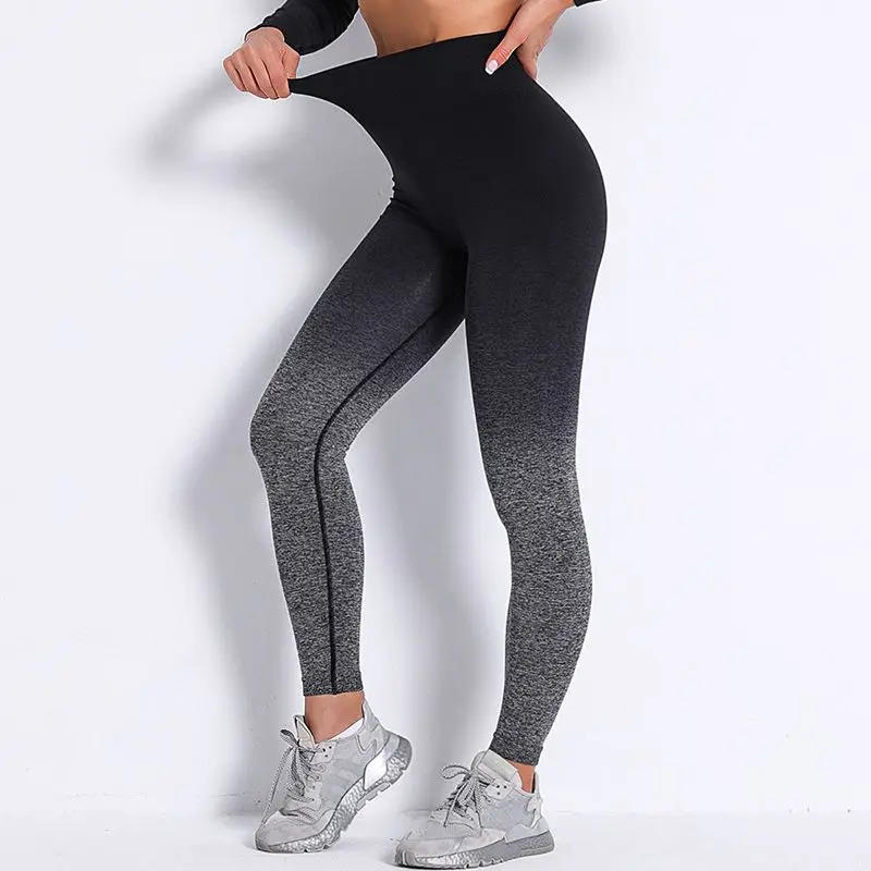 Women Sport Seamless Leggings High Elastic Gradient Slim Yoga Pants Gym Training Running Cycling Fintess Sport Leggings Femme