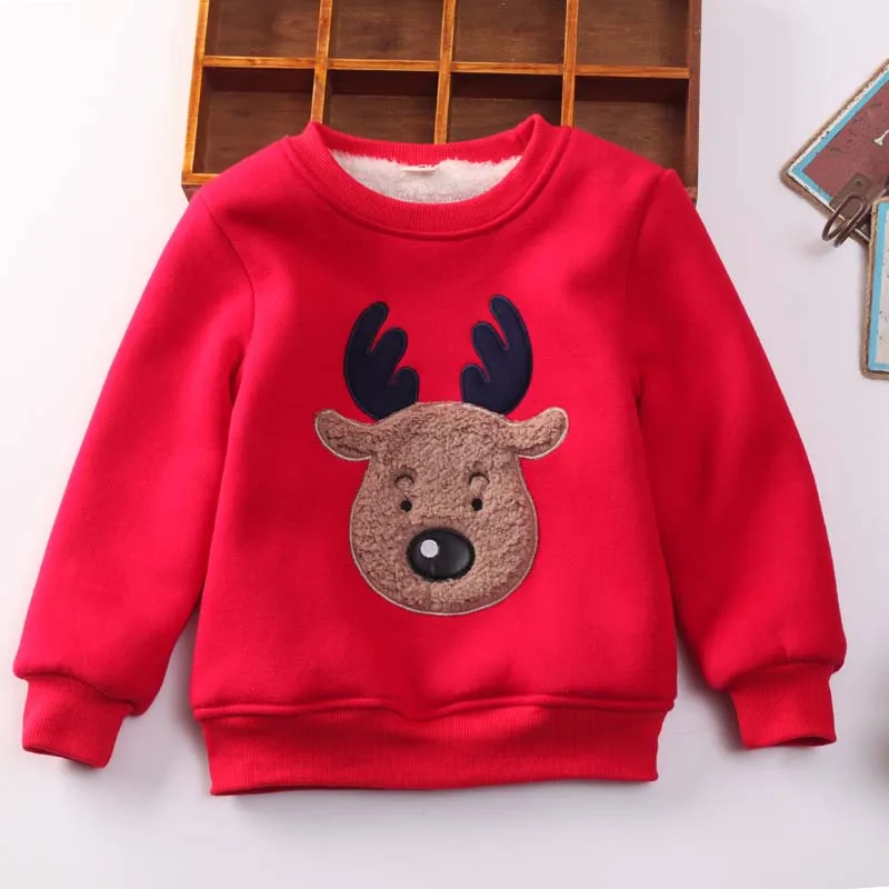 

Kids Red New Year Clothes Cartoon Elk Pullover Sweaters Baby Fleece Clothes Boys Girls Clothing Casual Long Sleeve Tops