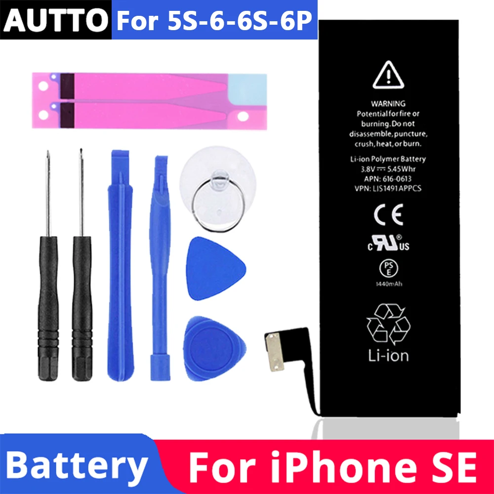 Аккумулятор для телефона большой емкости для iPhone 6S, сменный аккумулятор SE 5S, встроенный ионный аккумулятор для iPhone 6 6Plus с набором инструментов