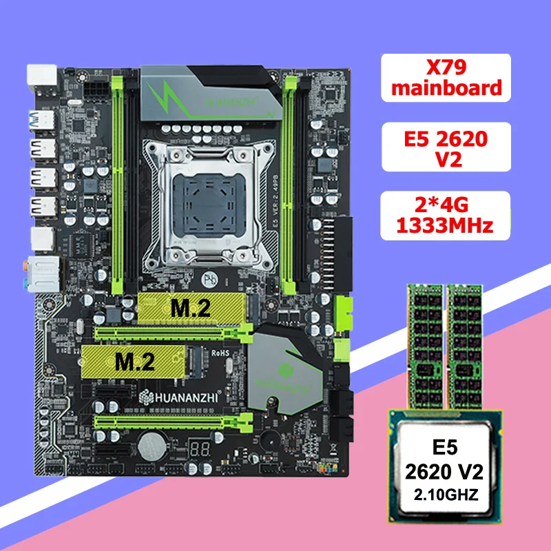 Günstig HUANANZHI X79 Motherboard Gaming Computer Set Dual M.2 SSD Slots Xeon CPU E5 2620 V2 8G RAM 2*4G RECC 2 Jahre Garantie