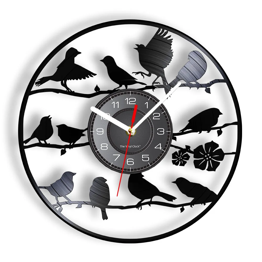 Handcarved Birds Silhouette Vinyl Record Clock Record Clock Animals Home Decor Retro Wall Watch Vinyl Disk Crafts Aviarist Gift