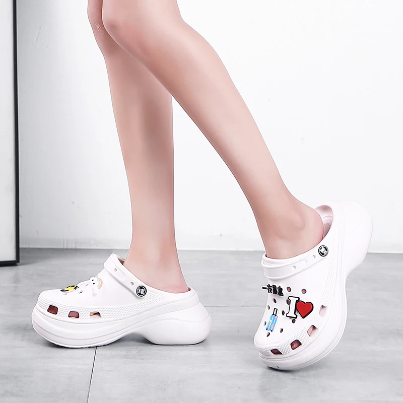 

8cm High Heel Women Black Pink Yellow Shoes Woman Cute Cartoon Embellishment Sandals Round Toe Cut Out Platform Wedge Shoes