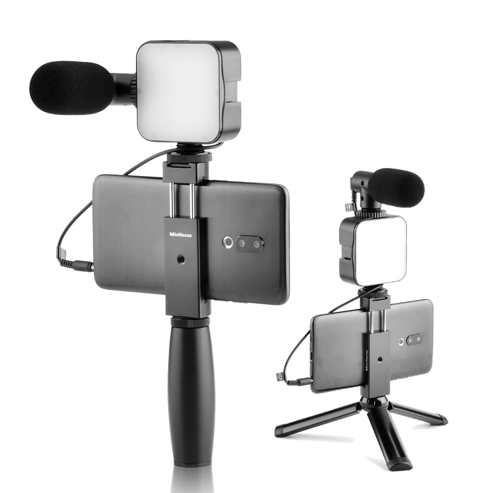 

Smartphone Video Microphone Kit with LED Light Phone Holder Tripod Vlog Handle for YouTube Filmmaker Vlogging Kit