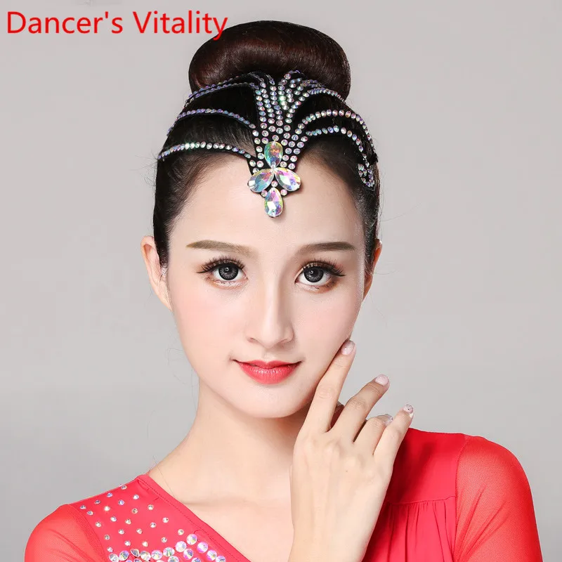 

Головной убор для латинских танцев, современный национальный стандарт, стразы для соревнований, аксессуары для взрослых, для детей, профессиональное украшение