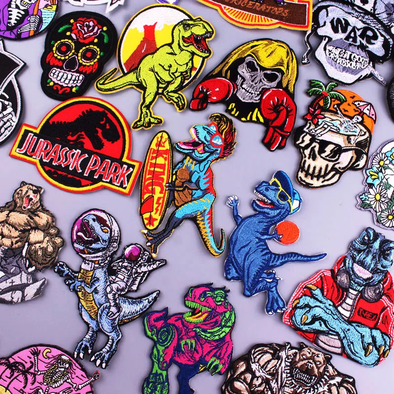

Jurassic Park Dinosaur Stripes Patch On Clothes Iron On Patches For Clothing Thermoadhesive Patches Appliques DIY Punk Patch