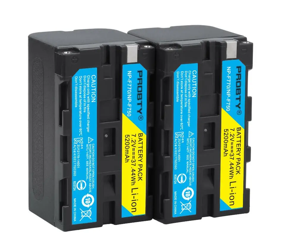 2 Pcs Battery 5200 мА/ч, NP-F770 NP-F750 NP F770 np f750 NPF770 750 Батарея+ светодиодный USB Зарядное устройство для sony NP-F550 NP-F770 NP-F750 F960 F970 - Цвет: 2 Pcs Battery