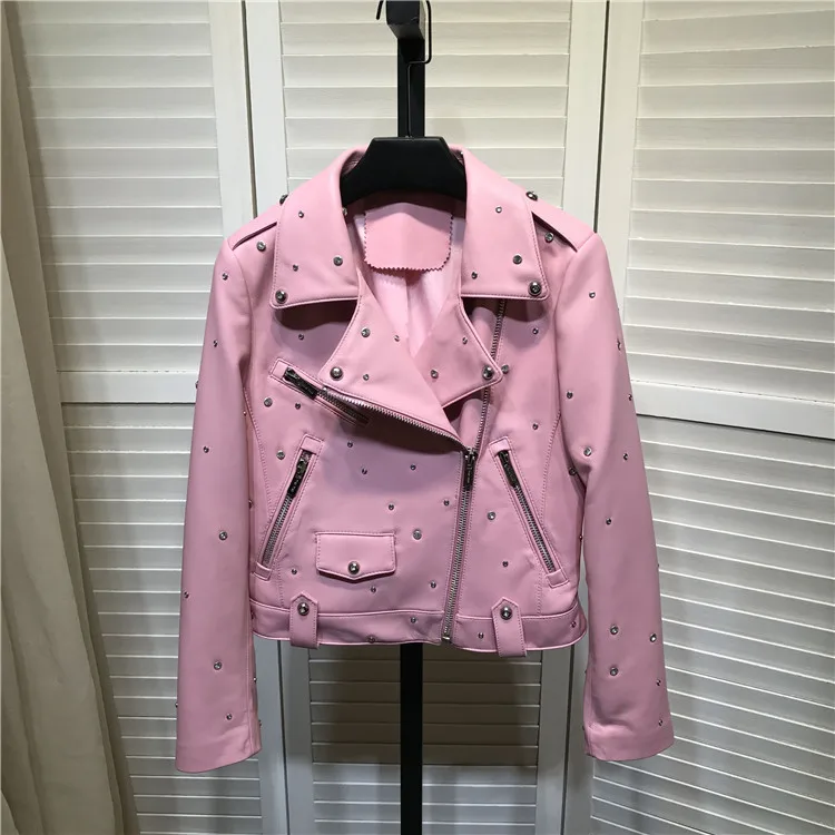 Chic women leather Rivet coat 2020 Spring autumn High quality brand new design real leather jackets B638A