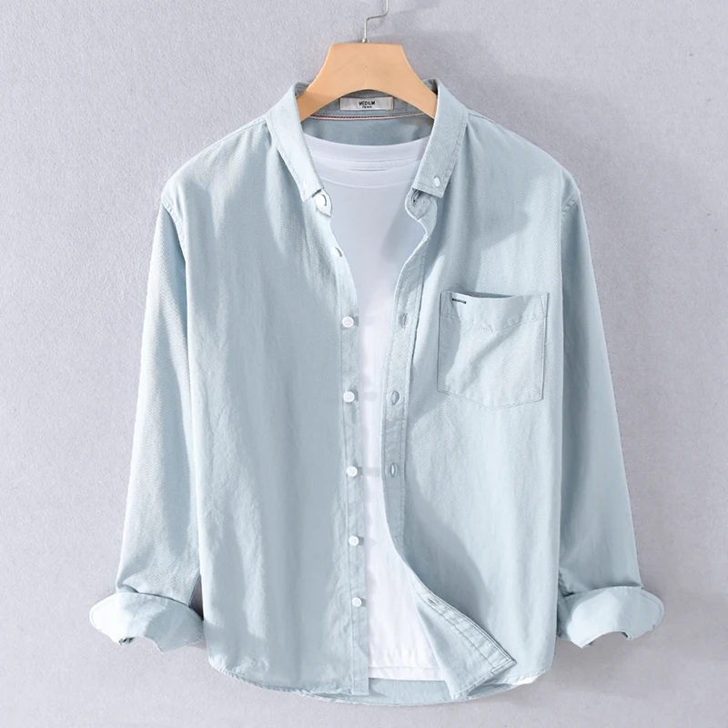 

Рубашка мужская с длинным рукавом, 100% хлопок, повседневная, однотонная