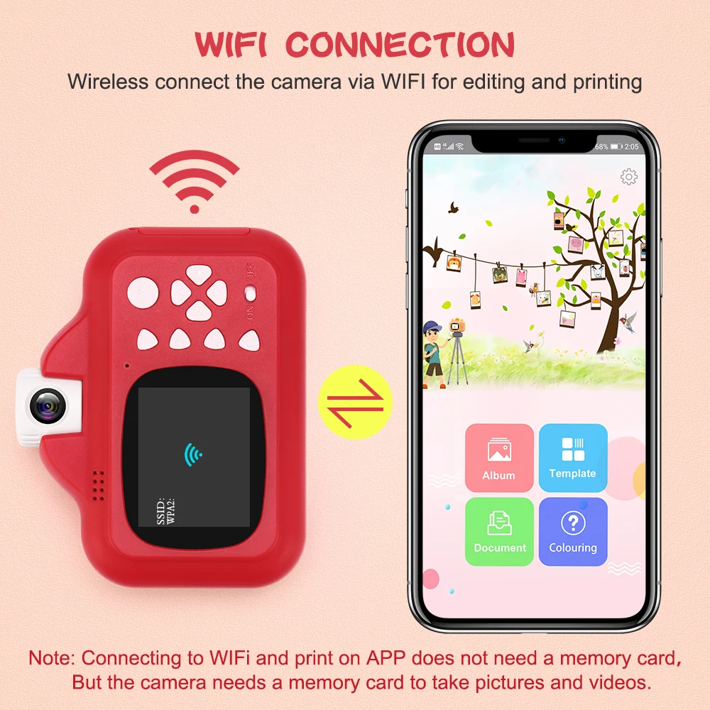 Детская камера Wi Fi Мгновенной Печати термопринтер Беспроводной телефон принтер