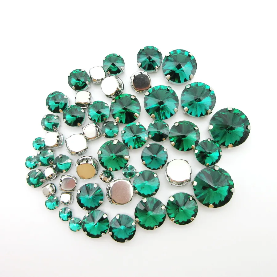 Изумрудное стекло хрустальные стразы искусственная кожа 7 размеров серебряный