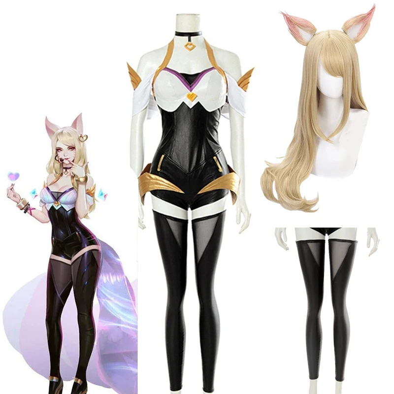 Женский костюм KDA для косплея из к/да Ари парика Ahri одежда LOL Хэллоуина карнавала
