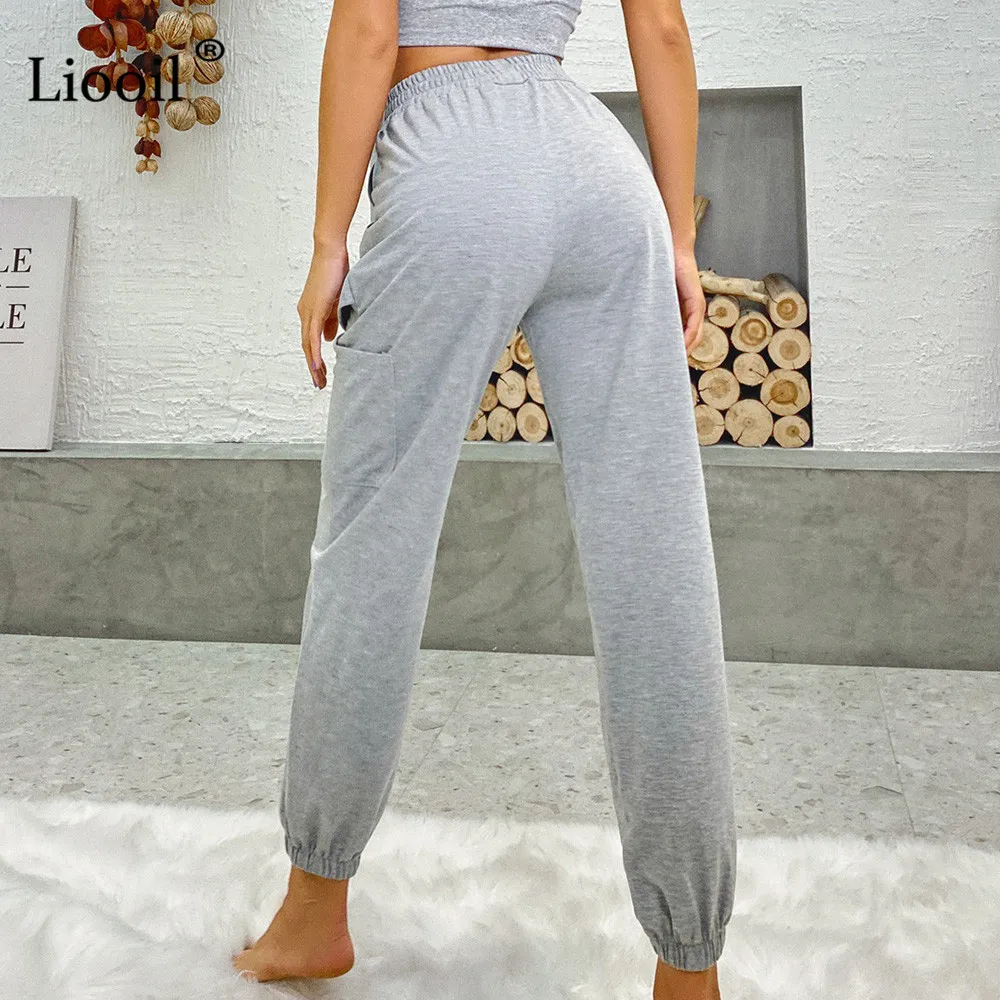 

Liooil Casual Loose Pants Women 2020 Mid Waist Straight With Pockets Elastic Waist Female Autumn Winter Jogger Long Trousers