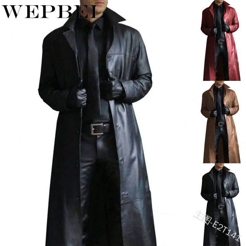 WEPBEL Модные мужские средневековые длинные кожаные куртки в стиле стимпанк