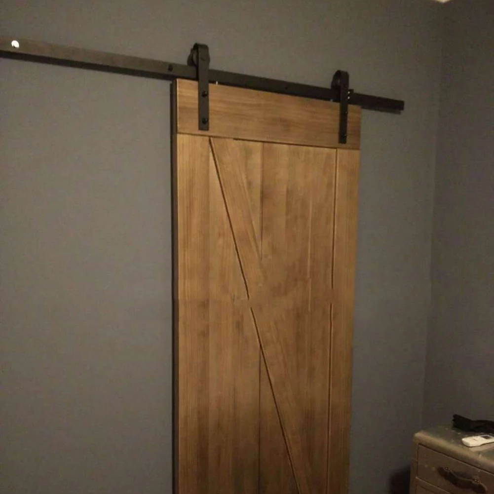 Sliding Barn Door Hardware Kit Top Mounted Hanger Track Black Steel Closet Door Roller Rail Single Door Sliding Door Rail Pulley