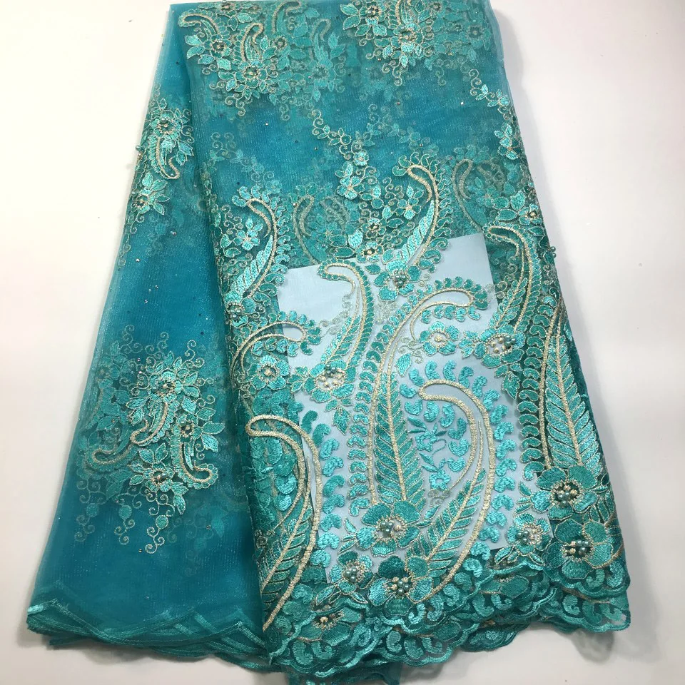 

Latest 2021 African Lace Fabric With Beads And Stones Nigerian Wedding Embroidered French Tulle Lace Material For Bridal M2609