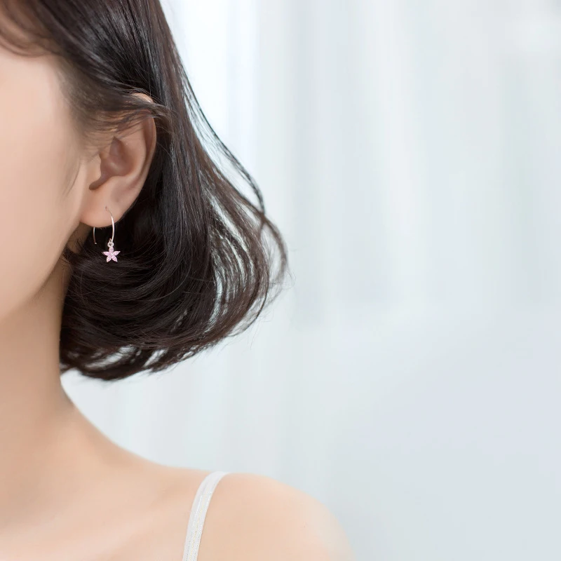 Modian Fashion Round Swing Pink Crystal Flower Drop Earrings Charm 100% 925 Sterling Silver Jewelry For Women Dangle Earring | Украшения и