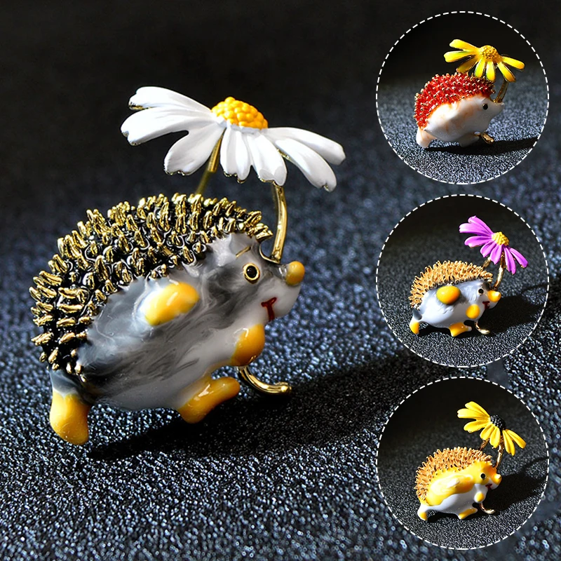 

Women's fashion creative drip oil painting small daisy hedgehog corsage animal badge pin clothing brooch