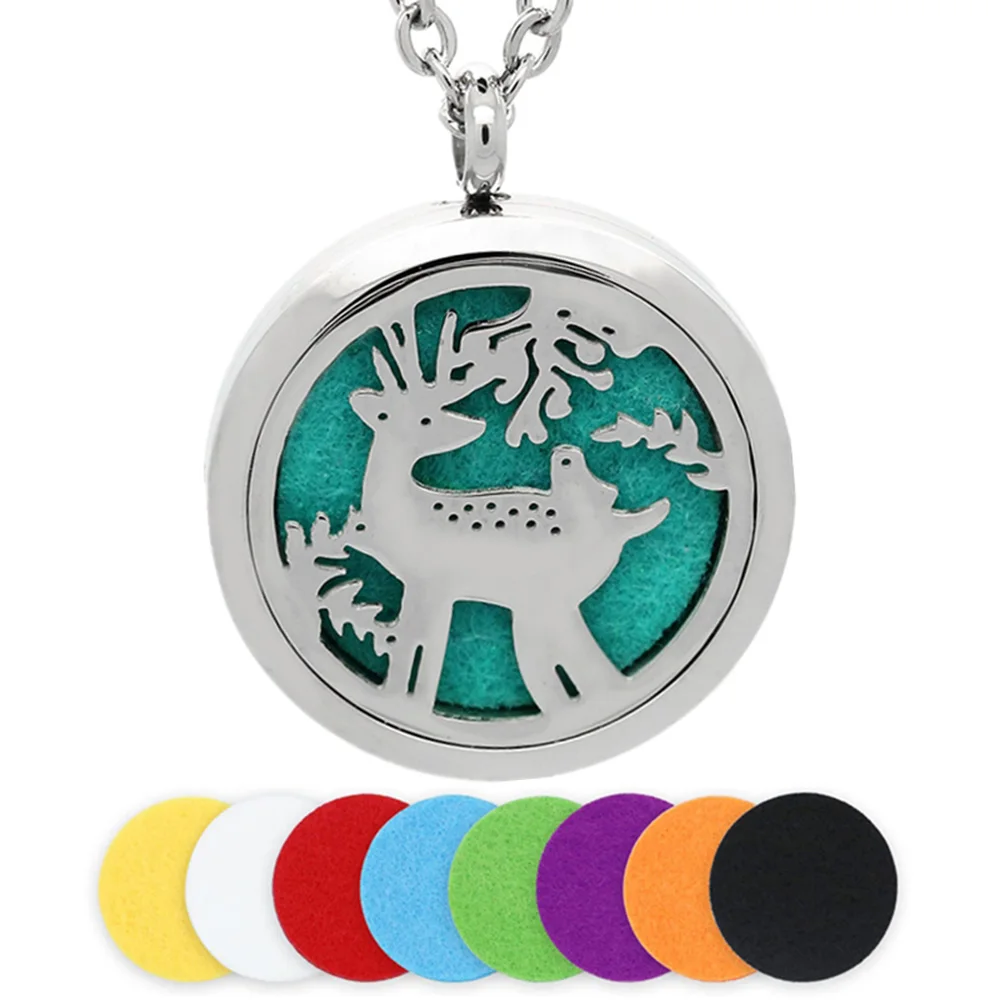 

BOFEE 30MM Essential Oil Diffuser Locket Necklace Pendant Silver Magnetic Deer Stainless Steel Perfume Aromatherapy Jewelry Gift