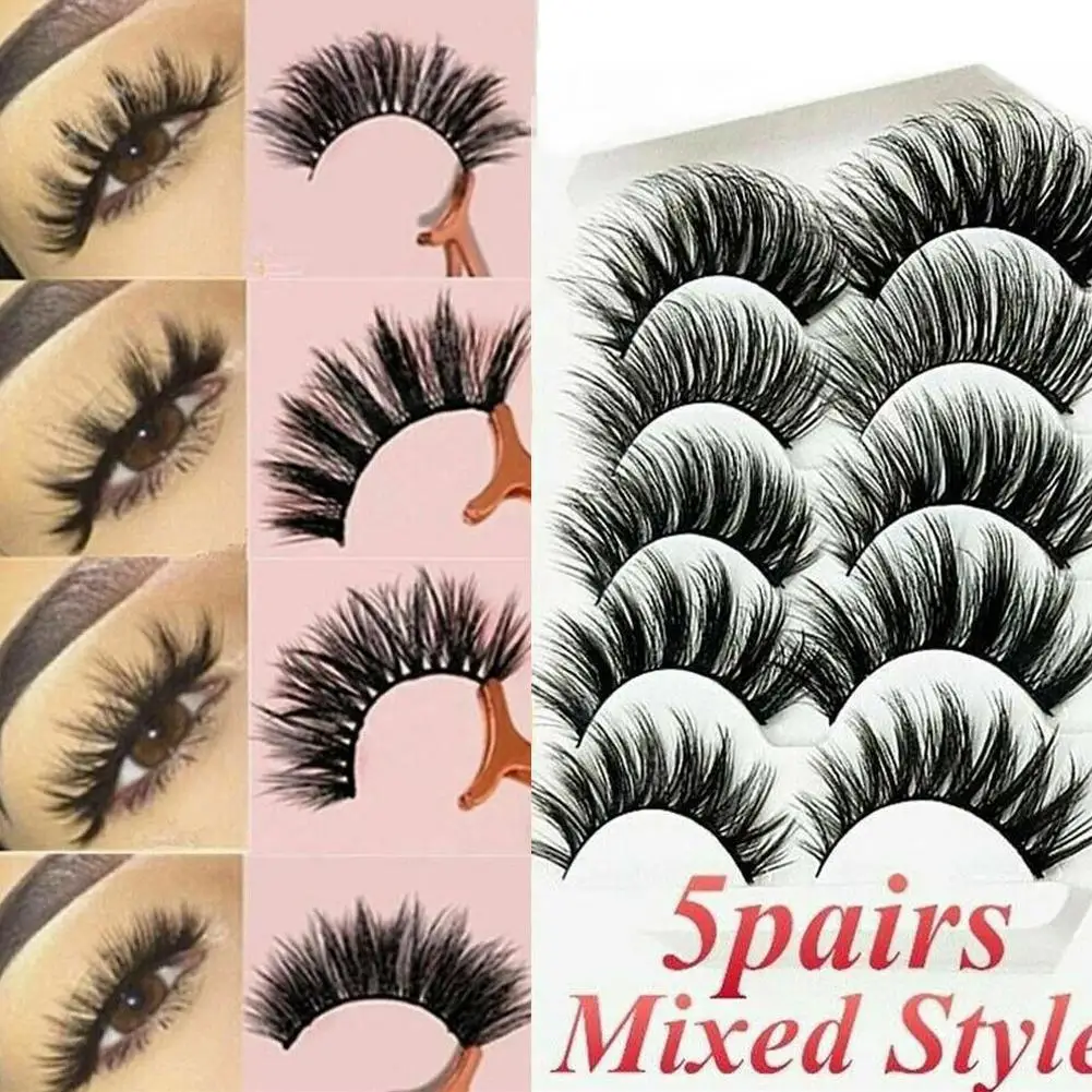 

5Pair Mink Hair False Eyelashes Natural Cross False Tools Fake Makeup Long Up Beauty Extension Messy Lashes Make Eyelashes G6V5