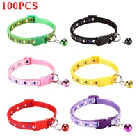 wholesale 100 pcs nylon cat collar with bell adjustable buckle collar pet supplies cat collar for small dog chihuahua necklace