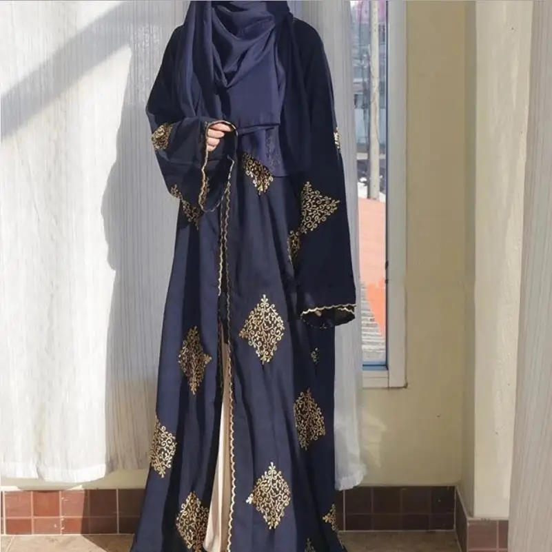 رمضان الذهبي خط التطريز كيمونو مسلم عباية الحجاب فستان مسلم الإناث سوينغ كبير الإسلامية قفطان رداء Musulman Abayas F1408