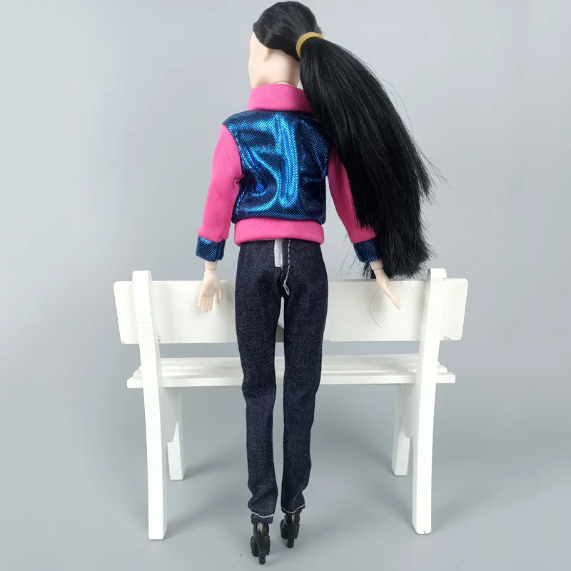 1 комплект модная одежда для куклы Барби розовая синяя куртка джинсы штаны