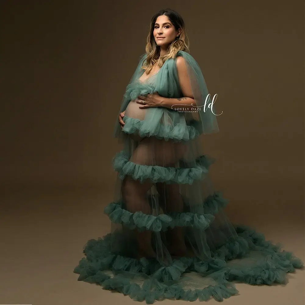 

Maternity Dresses V Neck Photography Tulle Prom Dress for Photo Shoot Studio