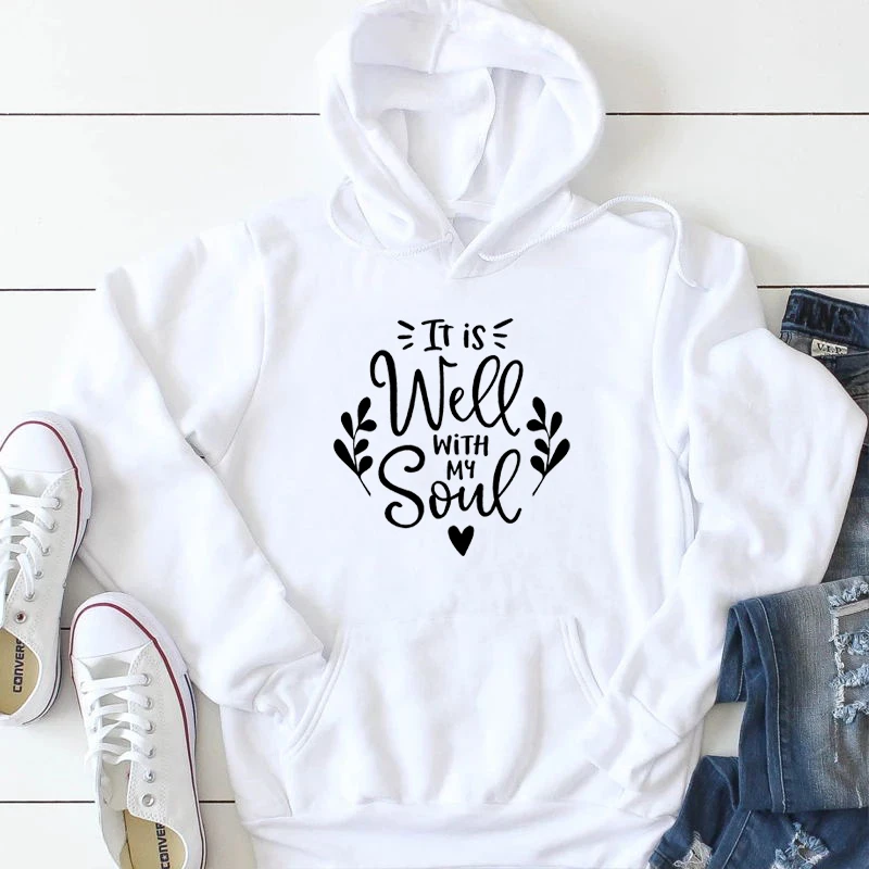

Heart graphic it is well with my soul hoodies women fashion pure religion Christian young 90s grunge tumblr pullover tops- L237