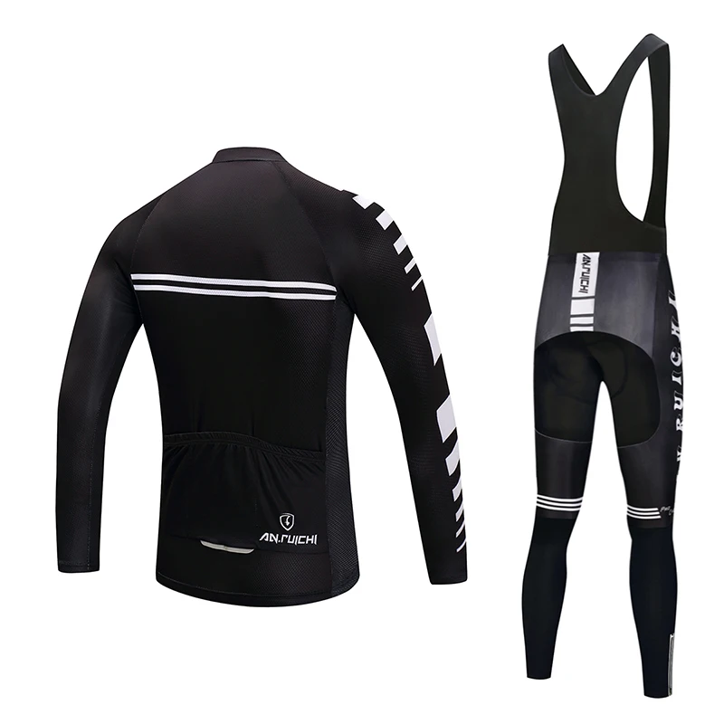Мужской набор для велоспорта с длинными рукавами анти-пот однотонный черный 3D
