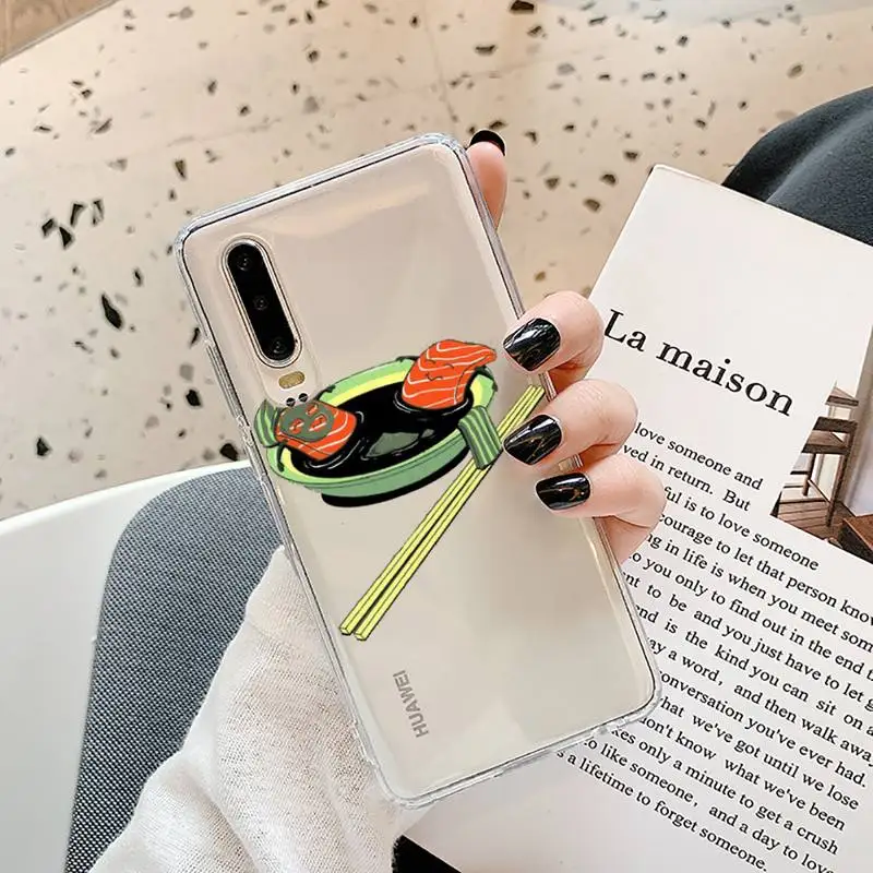 

cute cartoon sushi Phone Case Transparent for Samsung A71 S9 10 20 HUAWEI p30 40 honor 10i 8x xiaomi note 8 Pro 10t 11