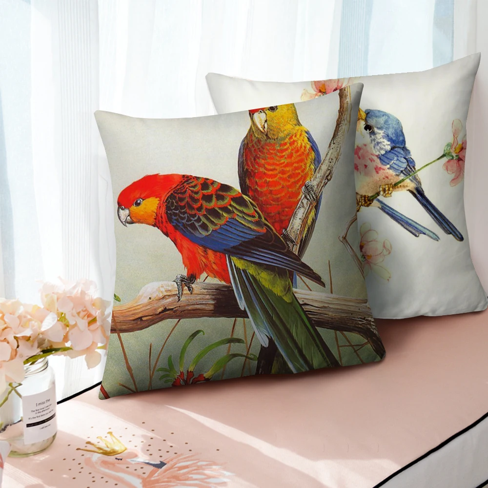 

Фуватакчи цветок и подушка с птицей крышка Милый Попугай Ласточка напечатанная наволочка для дома дивана осеннее украшение наволочка