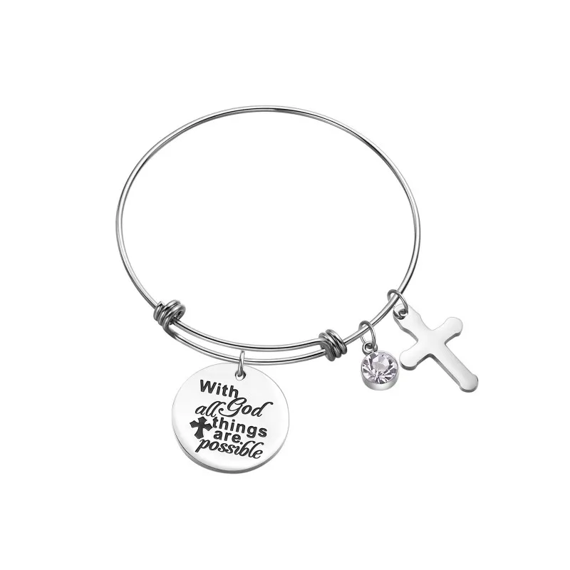 Браслет женский из нержавеющей стали с выгравированными крестиками и надписями |