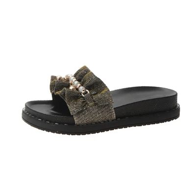 

Slippers women's fashion wild pearl non-slip thick bottom lazy beach word slippers