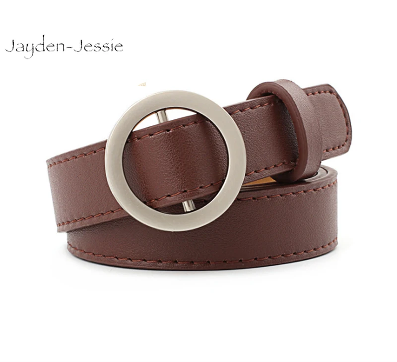 Женский пояс из искусственной кожи с металлическим кольцом и пряжкой однотонный