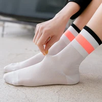 5 pairs girls cotton striped ankle socks students summer breathable sport crew sock neon colors women white mesh ankle socks